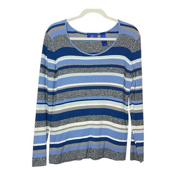 JH Collectibles Women’s Striped Ribbed Pullover Sweater Size 1X Blue Y2K Preppy - Picture 7 of 8